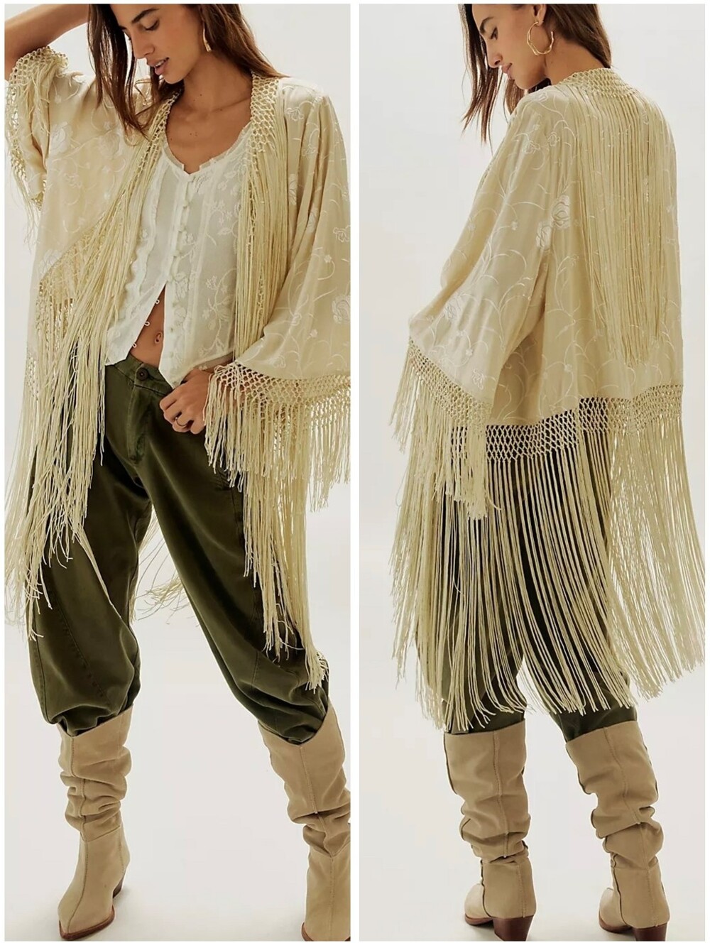 Free People Fringe Duster One Size Cream Embroidery - New with Tags Attached $98